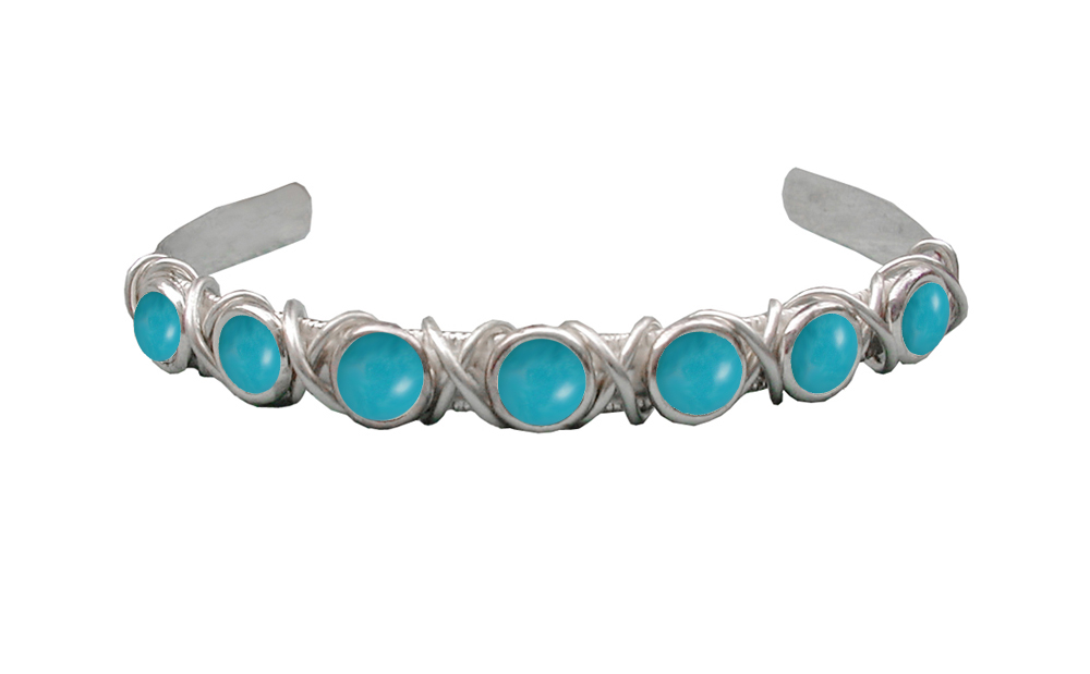 Sterling Silver 7 Stone Handmade Cuff Bracelet With Turquoise